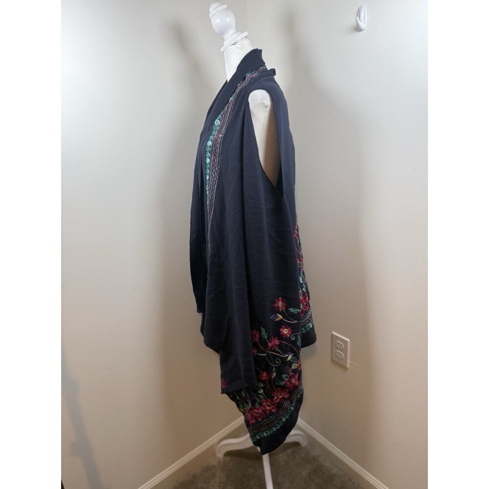 Embroidered Shawl Floral Blue Colorful One Size Boho Cottagecore Hippie Peasant - Picture 3 of 9